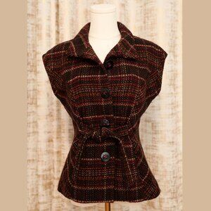 CAbi Brown and Raspberry Plaid "Cinch It Up" Vest Size S (Style 691)